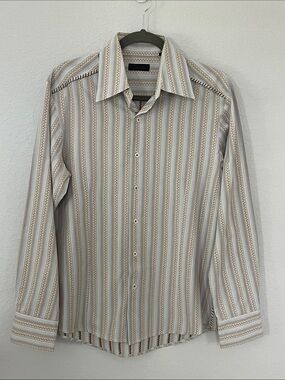 7 Diamonds Men's Medium Striped Button Down Shirt Western Boho Whipstitch